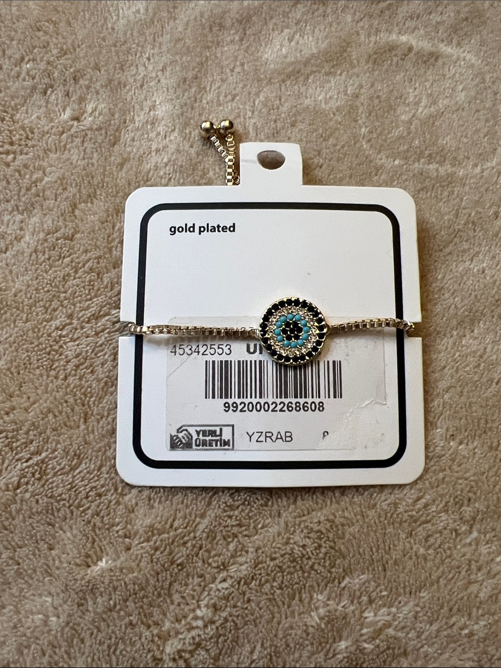 Gold-Plated Turquoise & Black Crystal Adjustable Bracelet
